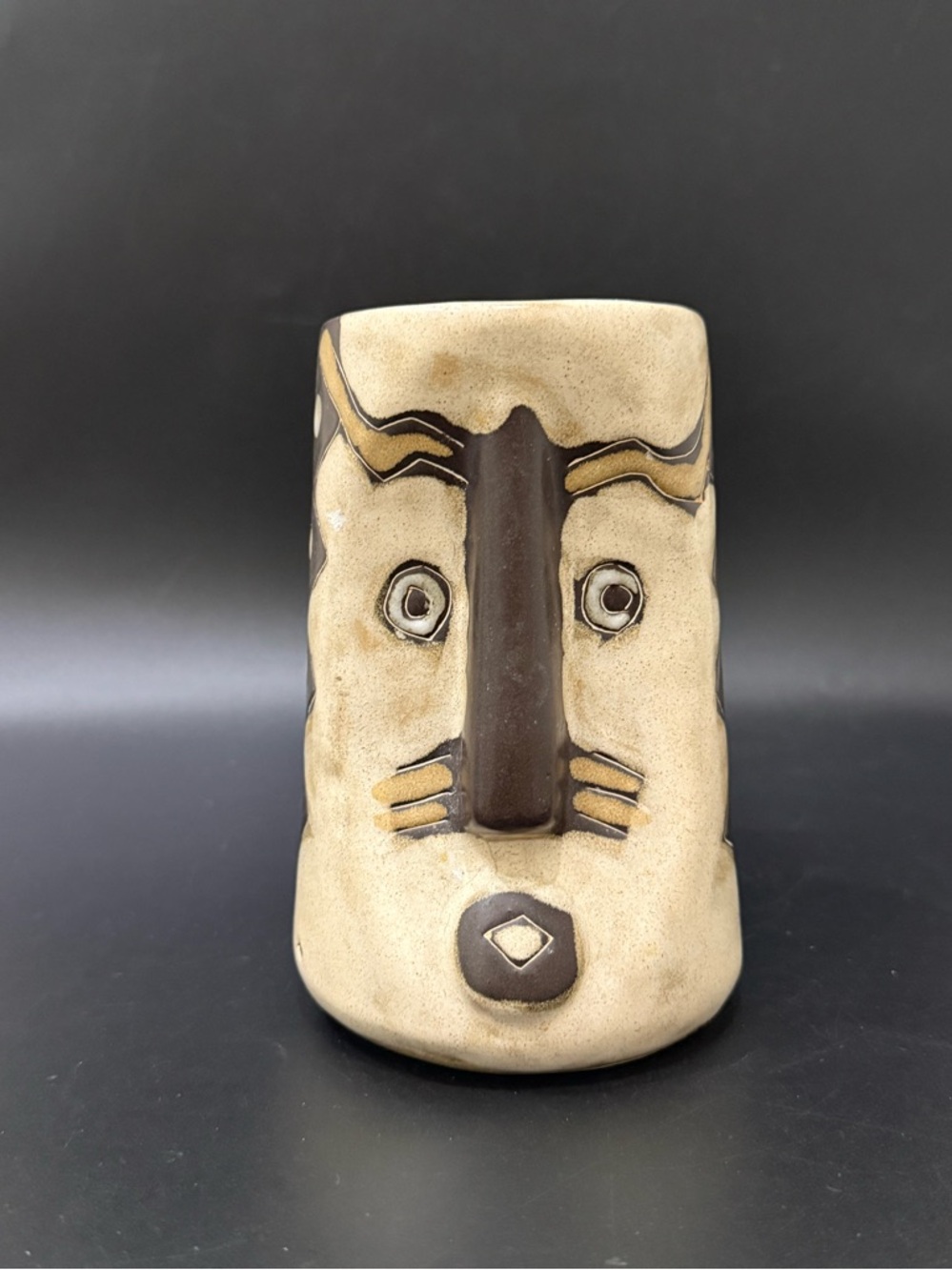 Handcrafted Pottery Mara Mexico 3D Face Stoneware Sculpted Stein Mug